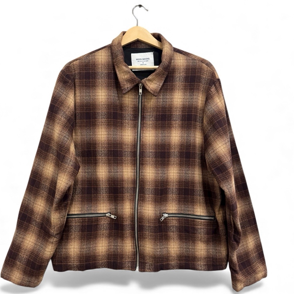 Noon Goons Anderson Flannel Jacket Zip Up Brown Plaid Size‎ Small